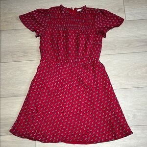 LOFT Burgundy Midi Dress with Navy Accents